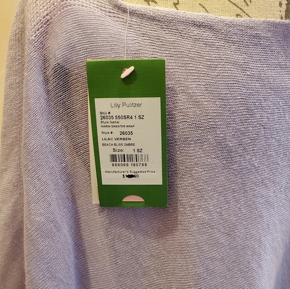 LILLY PULITZER MARIN OMBRE SWEATER WRAP FRINGED LILAC VERBEN BEACH BLISS ONE SIZ - Picture 14 of 16
